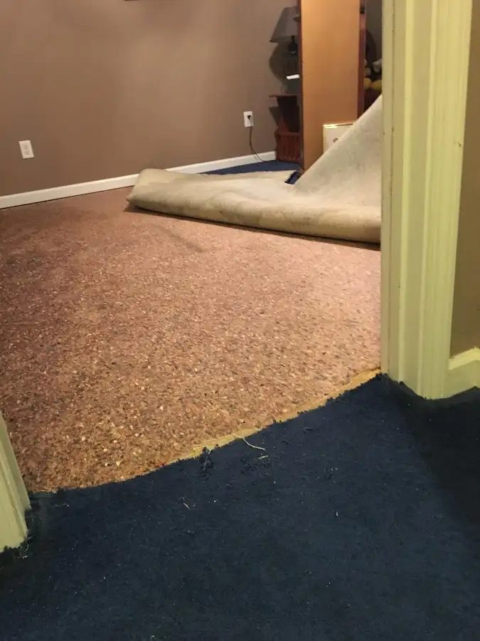Carpet pad removal revealing water damage during Drying & Dehumidification in Yakima